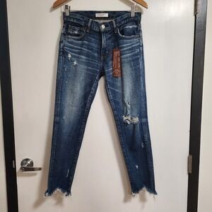 Moussy Vintage Distressed Glendale Chewed Hem Mid Rise Jeans Size 26 Medium Wash